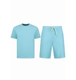 Enos Conjunto de verano para hombre - Oversize acanalado - Conjunto de dos piezas - Twinset - Combiset - F-918 - Turquesa