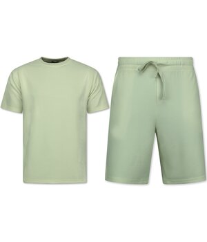 Enos Conjunto de verano para hombre - Oversize acanalado - Conjunto de dos piezas - Conjunto combinado - F-918 - Beige