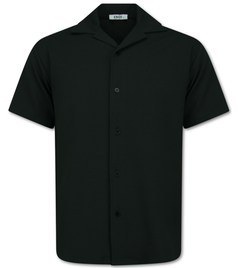Enos Conjunto de dos piezas - Camisa holgada de canalé - Conjunto de verano para hombre - Conjunto de dos piezas - Conjunto a juego - F-915 - Negro