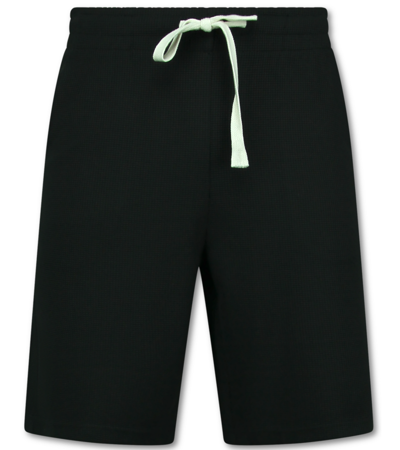 Enos Conjunto de dos piezas - Camisa holgada de canalé - Conjunto de verano para hombre - Conjunto de dos piezas - Conjunto a juego - F-915 - Negro