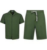 Enos Conjunto de dos piezas - Camisa holgada de canalé - Conjunto de verano para hombre - Conjunto de dos piezas - Conjunto - F-915 - Verde