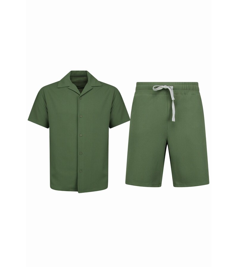Enos Conjunto de dos piezas - Camisa holgada de canalé - Conjunto de verano para hombre - Conjunto de dos piezas - Conjunto - F-915 - Verde