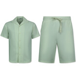 Enos Conjunto de dos piezas - Camisa oversize acanalada - Conjunto de verano para hombre - Conjunto de dos piezas - Conjunto combinado - F-915 - Beige