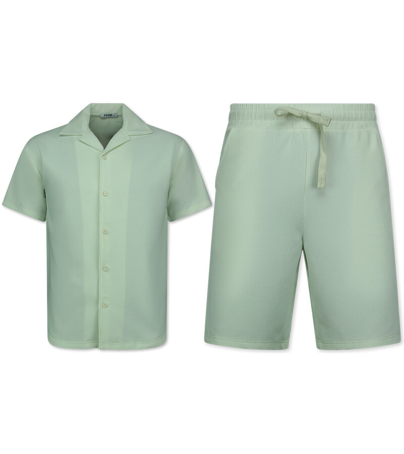 Enos Conjunto de dos piezas - Camisa oversize acanalada - Conjunto de verano para hombre - Conjunto de dos piezas - Conjunto combinado - F-915 - Beige