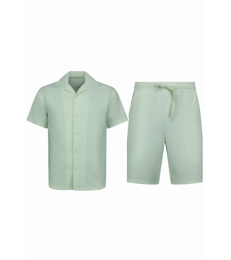Enos Conjunto de dos piezas - Camisa oversize acanalada - Conjunto de verano para hombre - Conjunto de dos piezas - Conjunto combinado - F-915 - Beige