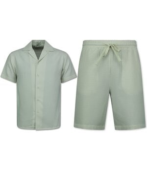 Enos Camisa oversize acanalada - Conjunto de verano para hombre - Conjunto de dos piezas - Conjunto - MG-009 - Beige