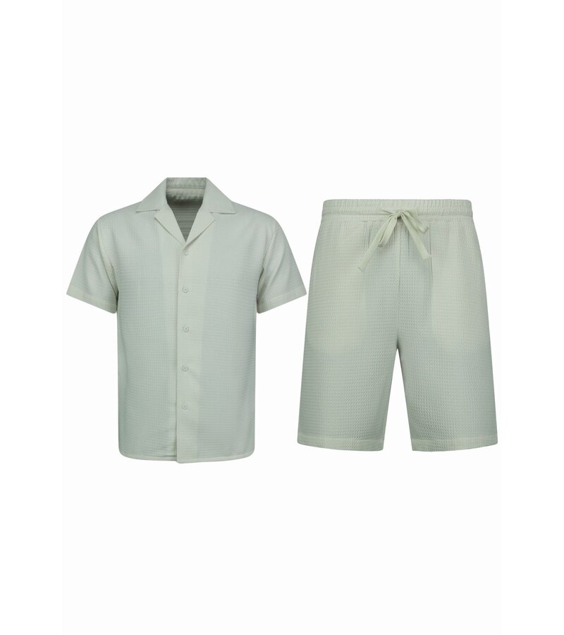 Enos  Camisa oversize acanalada - Conjunto de verano para hombre - Conjunto de dos piezas - Conjunto - MG-009 - Beige