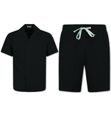 Enos  Camisa oversize acanalada - Conjunto de verano para hombre - Conjunto de dos piezas - Conjunto - MG-009 - Negro