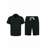 Enos  Camisa oversize acanalada - Conjunto de verano para hombre - Conjunto de dos piezas - Conjunto - MG-009 - Negro