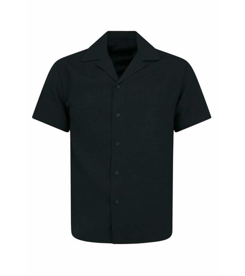Enos  Camisa oversize acanalada - Conjunto de verano para hombre - Conjunto de dos piezas - Conjunto - MG-009 - Negro