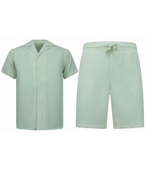 Enos Camisa oversize acanalada - Conjunto de verano para hombre - Camiseta corta para hombre / Camisa oversize para hombre - Conjunto doble - F-919 - Beige