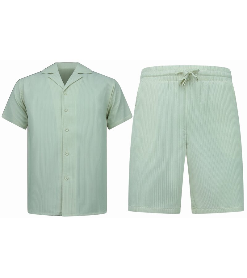 Enos Camisa oversize acanalada - Conjunto de verano para hombre - Camiseta corta para hombre / Camisa oversize para hombre - Conjunto doble - F-919 - Beige