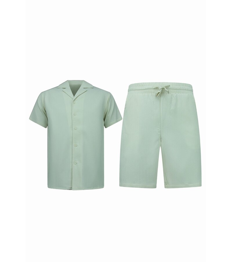 Enos Camisa oversize acanalada - Conjunto de verano para hombre - Camiseta corta para hombre / Camisa oversize para hombre - Conjunto doble - F-919 - Beige