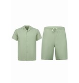 Enos Twinset - Conjunto de verano para hombre - Camisa holgada de canalé - Pantalón corto para hombre / Camiseta holgada para hombre - F-919 - Marrón