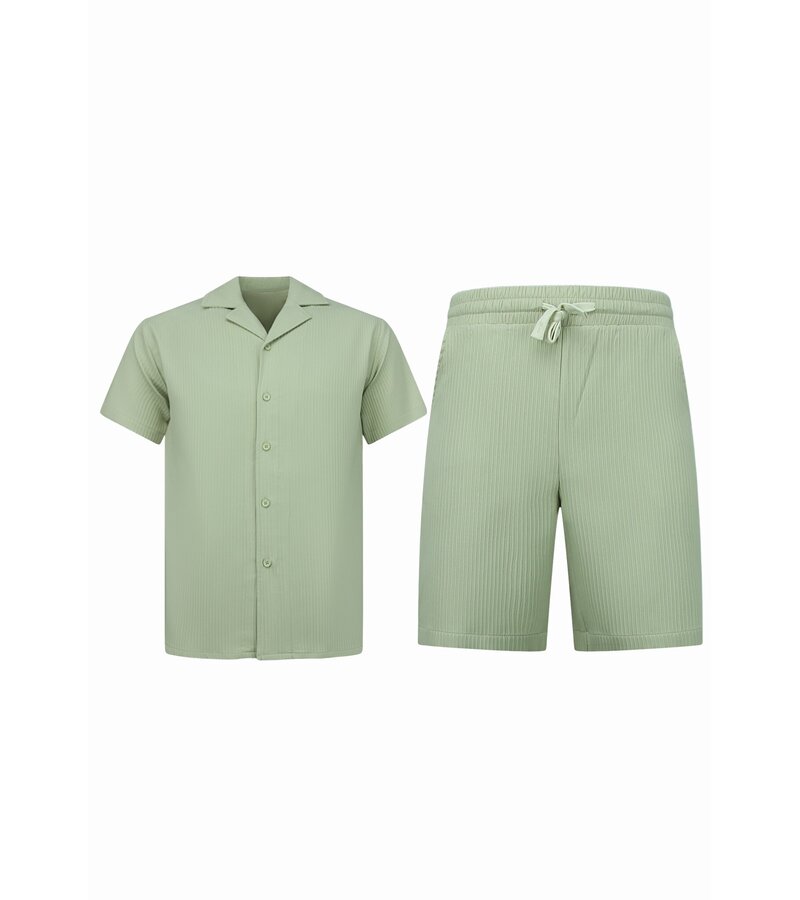 Enos Twinset - Conjunto de verano para hombre - Camisa holgada de canalé - Pantalón corto para hombre / Camiseta holgada para hombre - F-919 - Marrón