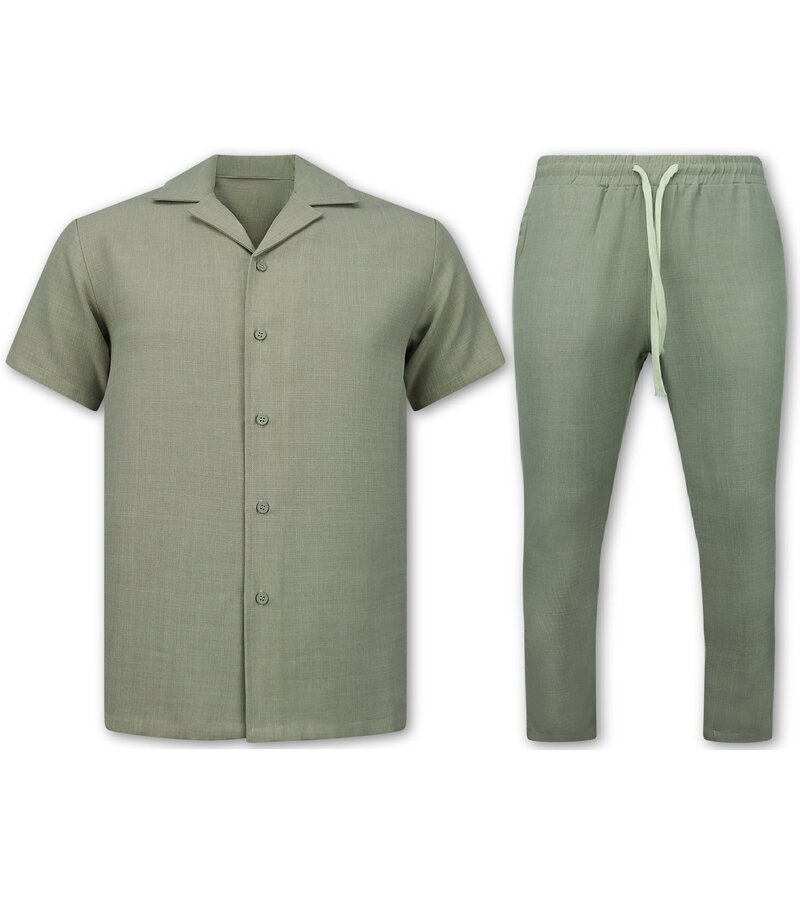 Enos Conjunto de lino - Conjunto de verano de lino para hombre - Camisa de lino para hombre - Pantalones de verano para hombre - MG-011 - Beige