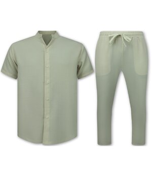 Enos Conjunto de lino de verano para hombre - Conjunto de lino para hombre - Camisa de lino para hombre - Pantalón de verano para hombre - MG-012 - Beige