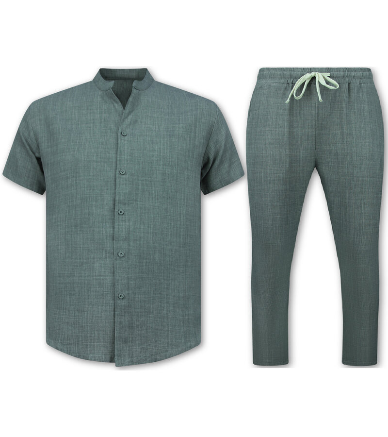 Enos Conjunto de lino de verano para hombre - Conjunto de lino para hombre - Camisa de lino para hombre - Pantalón de verano para hombre - MG-012 - Gris