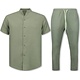 Conjunto de lino de verano para hombre - Conjunto de lino para hombre - Sobrecamisa de lino para hombre - Pantalón de verano para hombre - MG-012 - CAQUI