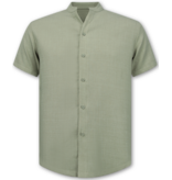 Enos Conjunto de lino de verano para hombre - Conjunto de lino para hombre - Sobrecamisa de lino para hombre - Pantalón de verano para hombre - MG-012 - CAQUI