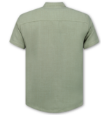 Enos Conjunto de lino de verano para hombre - Conjunto de lino para hombre - Sobrecamisa de lino para hombre - Pantalón de verano para hombre - MG-012 - CAQUI