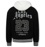 Enos  Chaqueta de béisbol extragrande - Chaqueta de peluche con capucha para hombre - Chaqueta de peso medio para hombre - 537 - Negra