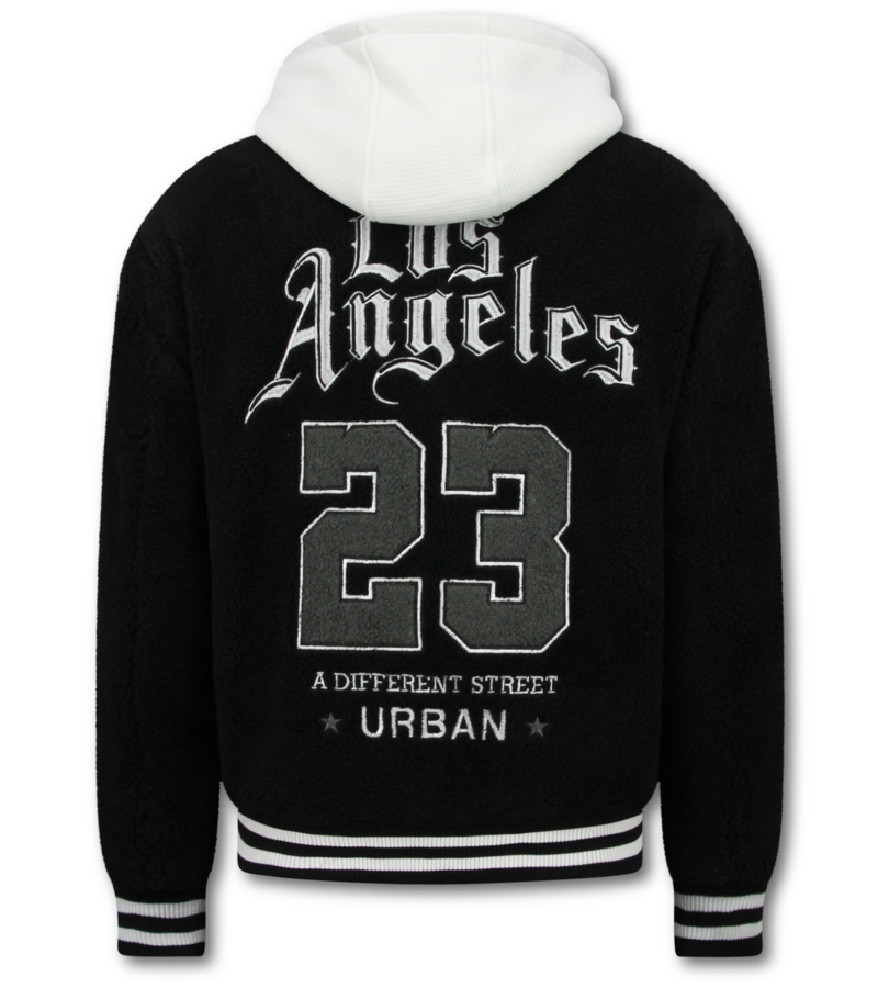 Enos  Chaqueta de béisbol extragrande - Chaqueta de peluche con capucha para hombre - Chaqueta de peso medio para hombre - 537 - Negra