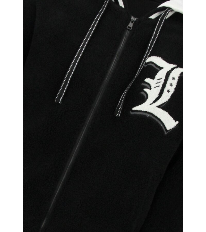 Enos  Chaqueta de béisbol extragrande - Chaqueta de peluche con capucha para hombre - Chaqueta de peso medio para hombre - 537 - Negra