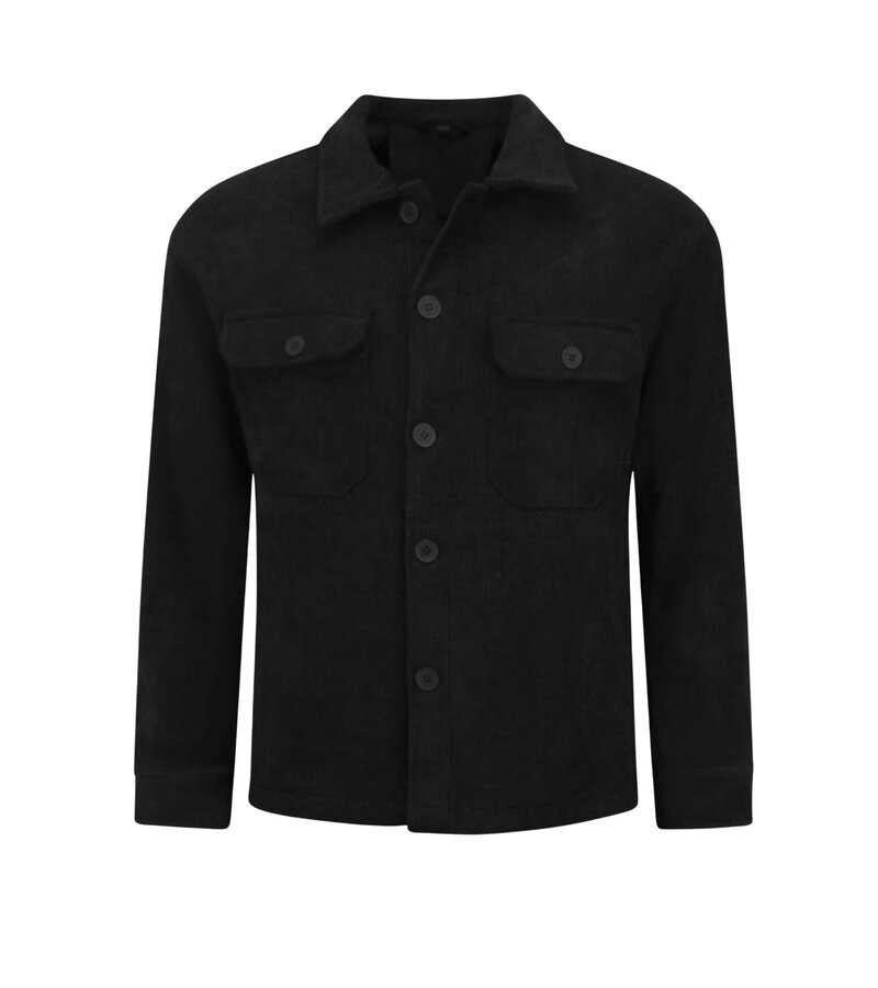 Enos Camisa de franela con bolsillos para hombre - Chaqueta de hombre - Chaqueta de peso medio para hombre - 520 - Negra