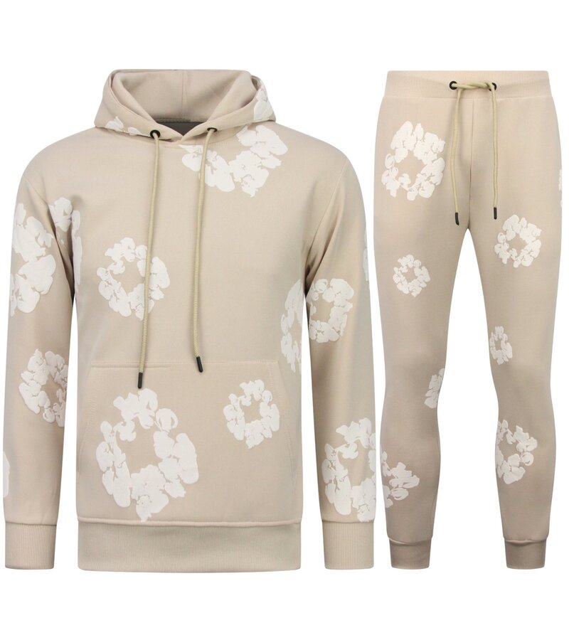 TopStar Chándal de hombre de tejido grueso con estampado floral integral - Conjunto floral para hombre - Twinset - 5991 - Beige