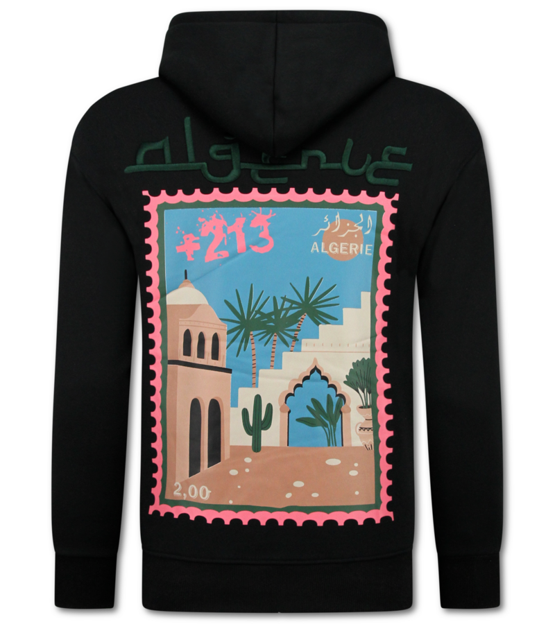 True Rise  Sudadera con capucha extragrande para hombre - Estampado de Argelia - Tejido grueso - 5816 - Negro