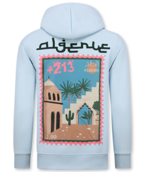 True Rise Sudadera con capucha extragrande para hombre - Estampado de Argelia - Tejido grueso - 5816 - Azul claro