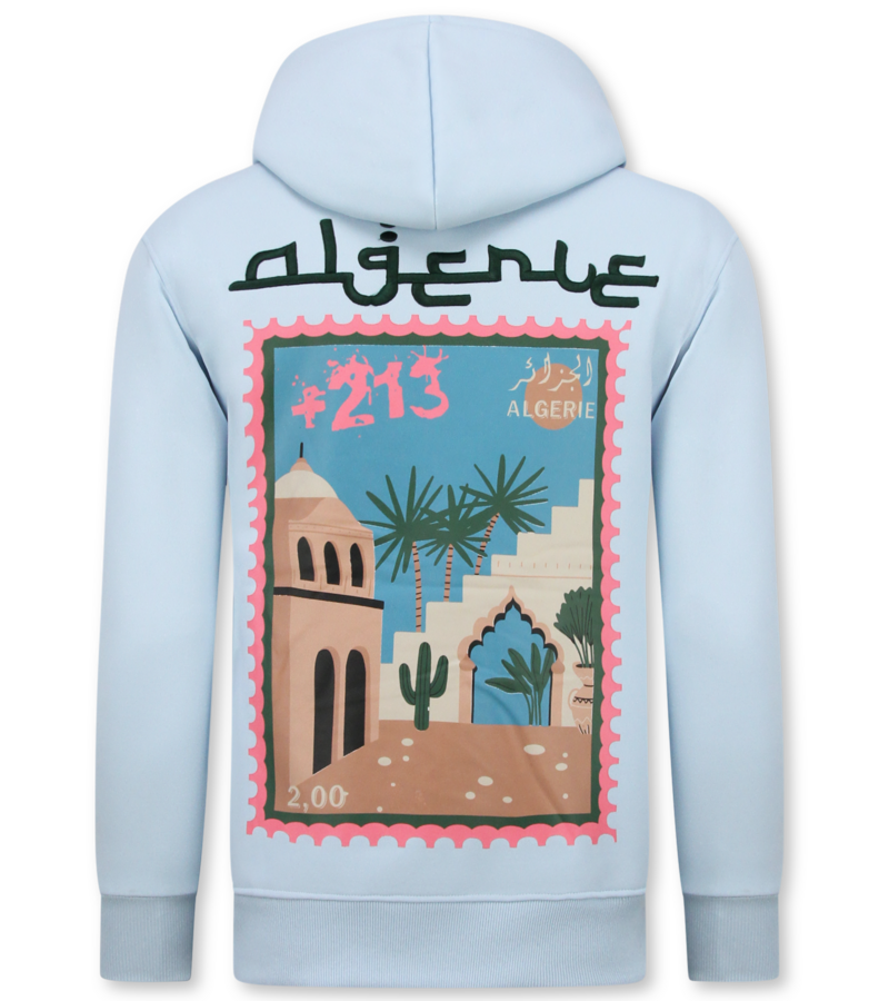True Rise Sudadera con capucha extragrande para hombre - Estampado de Argelia - Tejido grueso - 5816 - Azul claro