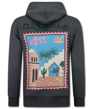 True Rise Sudadera con capucha extragrande para hombre - Estampado de Argelia - Tejido grueso - 5816 - Gris