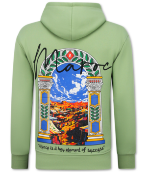 True Rise Sudadera con capucha extragrande para hombre - Estampado marroquí - Tejido grueso - 5818 - Verde