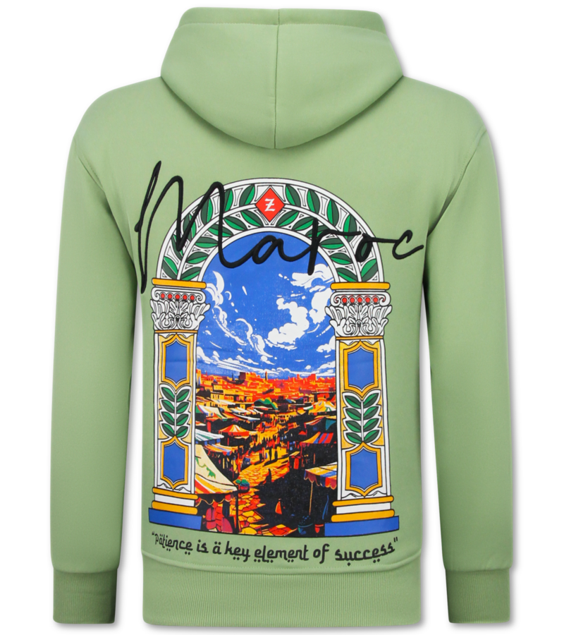 True Rise Sudadera con capucha extragrande para hombre - Estampado marroquí - Tejido grueso - 5818 - Verde