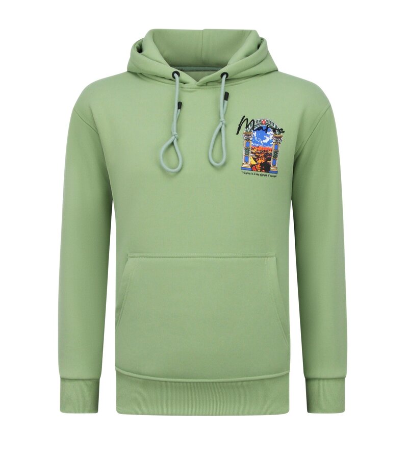 True Rise Sudadera con capucha extragrande para hombre - Estampado marroquí - Tejido grueso - 5818 - Verde