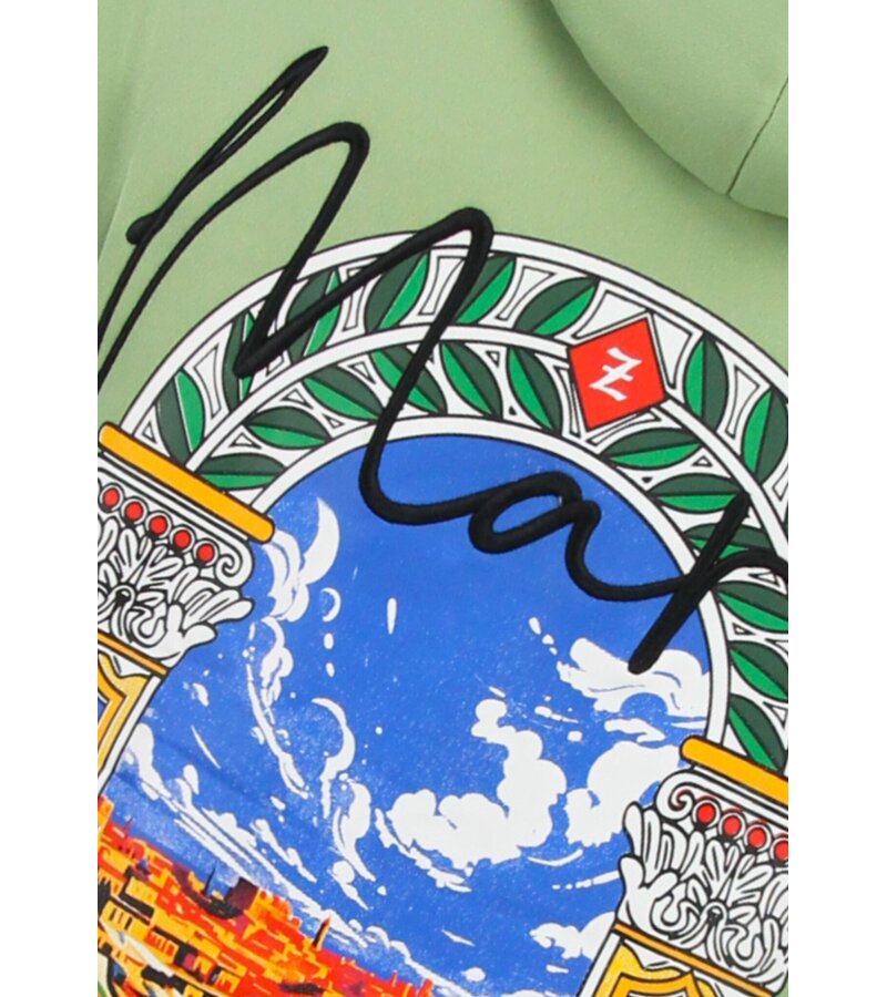 True Rise Sudadera con capucha extragrande para hombre - Estampado marroquí - Tejido grueso - 5818 - Verde