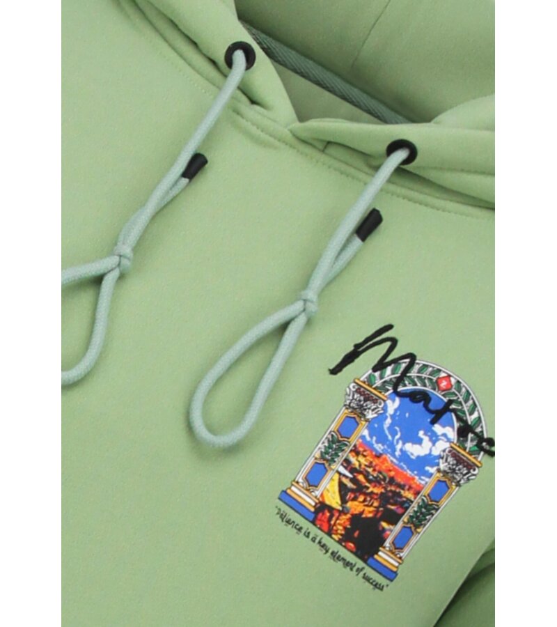 True Rise Sudadera con capucha extragrande para hombre - Estampado marroquí - Tejido grueso - 5818 - Verde