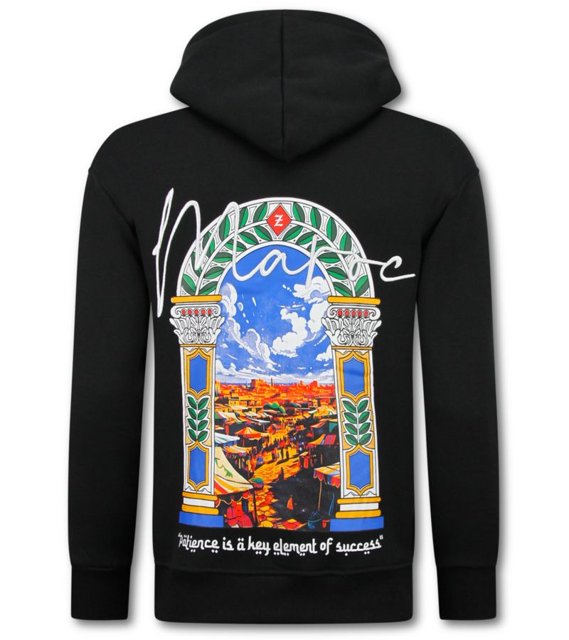 True Rise Sudadera con capucha extragrande para hombre - Estampado marroquí - Tejido grueso - 5818 - Negro