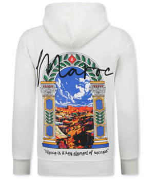 True Rise Sudadera con capucha extragrande para hombre - Estampado marroquí - Tejido grueso - 5818 - Blanco