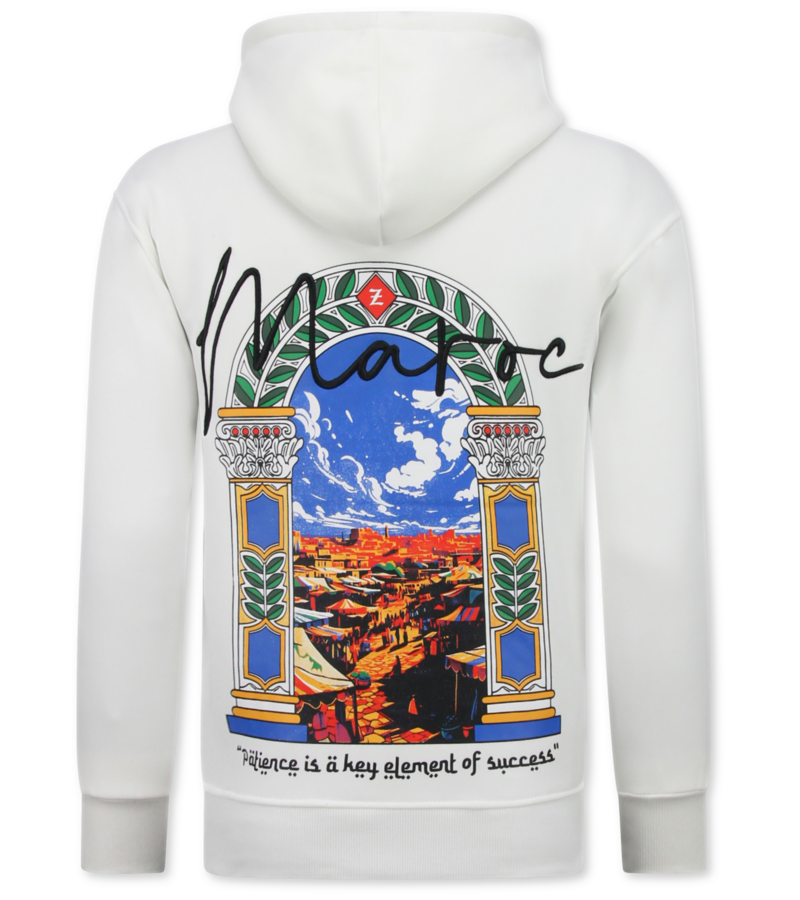 True Rise Sudadera con capucha extragrande para hombre - Estampado marroquí - Tejido grueso - 5818 - Blanco