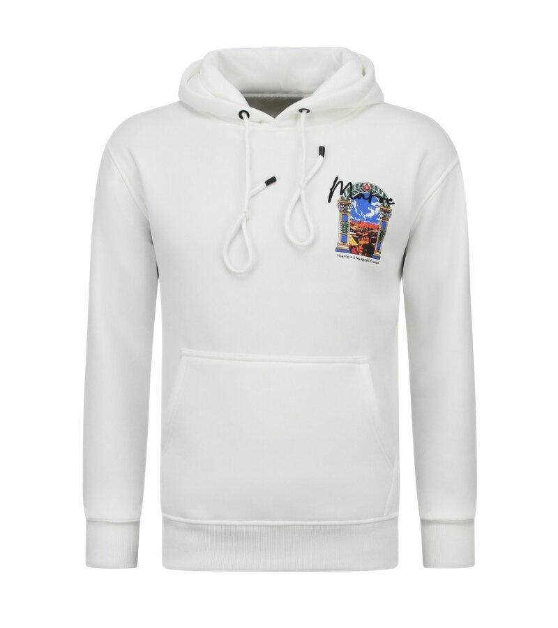 True Rise Sudadera con capucha extragrande para hombre - Estampado marroquí - Tejido grueso - 5818 - Blanco