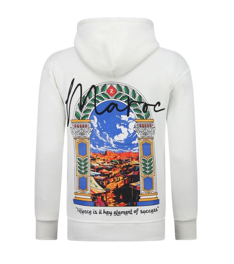 True Rise Sudadera con capucha extragrande para hombre - Estampado marroquí - Tejido grueso - 5818 - Blanco