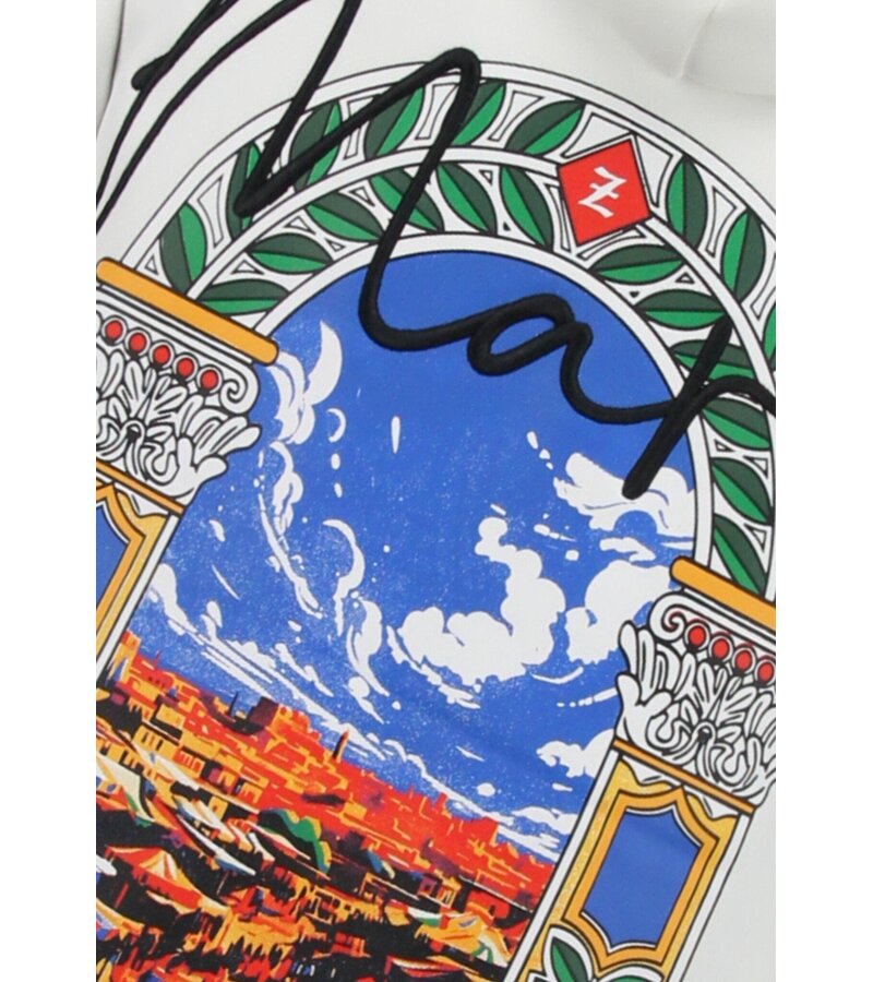 True Rise Sudadera con capucha extragrande para hombre - Estampado marroquí - Tejido grueso - 5818 - Blanco