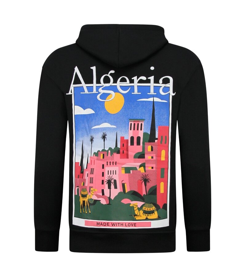 True Rise Sudadera con capucha extragrande para hombre - Estampado de Argelia - Tejido grueso - 5813 - Negro