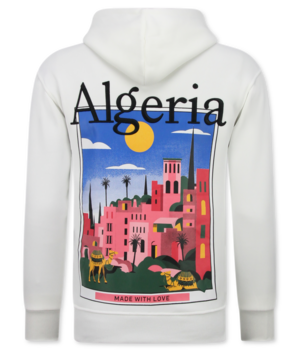 True Rise Sudadera con capucha extragrande para hombre - Estampado de Argelia - Tejido grueso - 5813 - Blanco