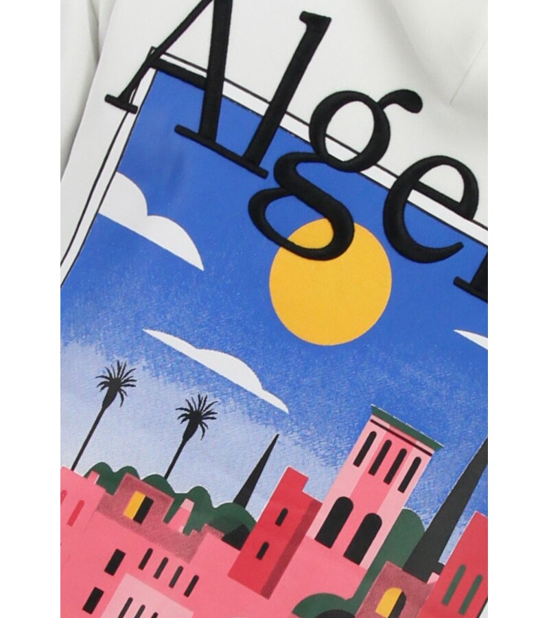 True Rise Sudadera con capucha extragrande para hombre - Estampado de Argelia - Tejido grueso - 5813 - Blanco