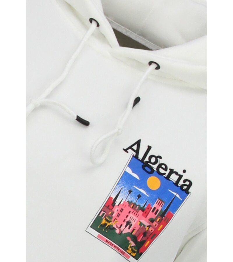 True Rise Sudadera con capucha extragrande para hombre - Estampado de Argelia - Tejido grueso - 5813 - Blanco