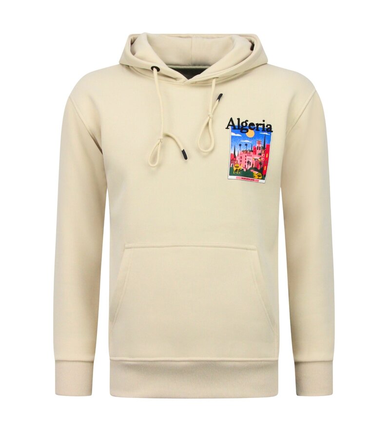 True Rise Sudadera con capucha extragrande para hombre - Estampado de Argelia - Tejido grueso - 5813 - Marrón